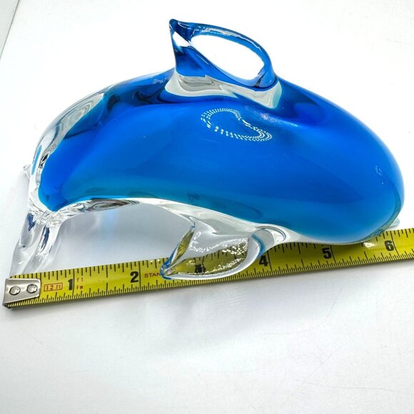 Hand Blown Art Glass Dolphin Figurine Clear Blue & White 6.25" Home Decor - Picture 2 of 7
